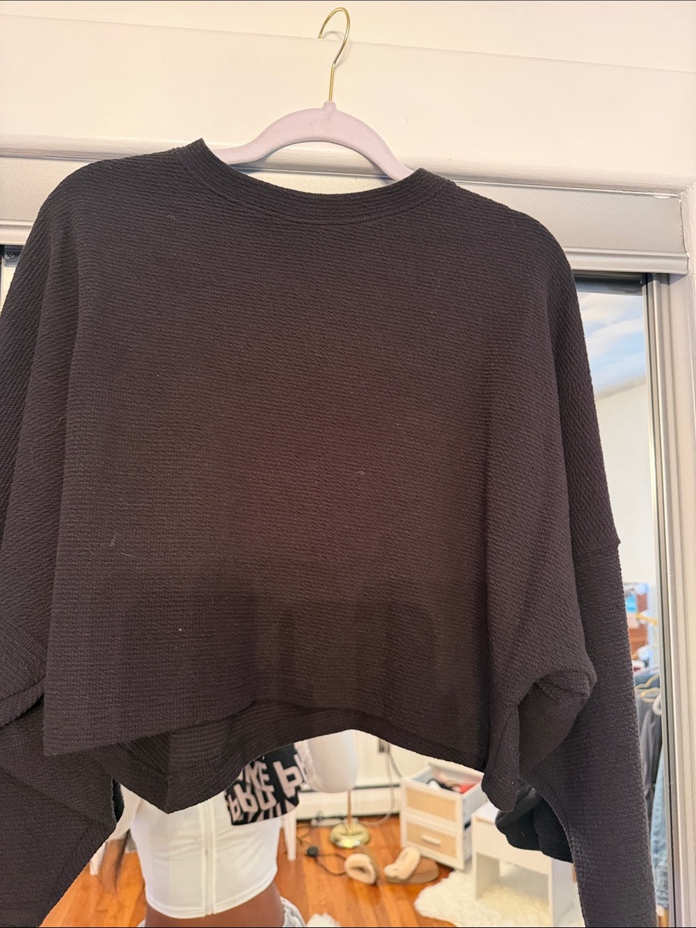 Express Black Cropped Knit Sweatshirt